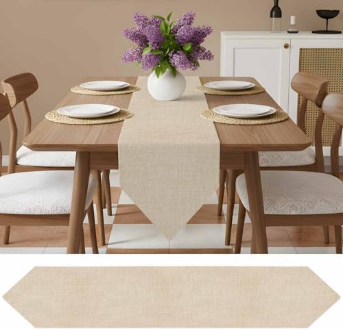 Vandarllin Table Runners 13x108 Inches Long, Beige Linen Texture Table