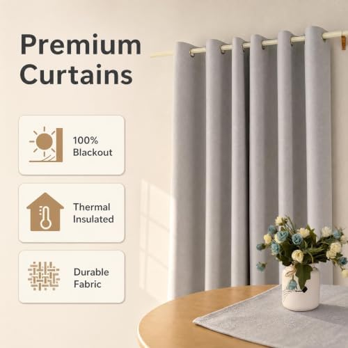 Full Blackout 96 Inch Long Grommet Curtains 2 Panel Set - Linen Look