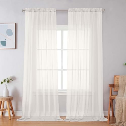 Simplebrand Ivory Sheer Curtains 108 Inches Long 2 Panels for Living