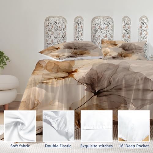Batmerry Flower Minimalist Floral Art Queen Sheet Set–4 Piece