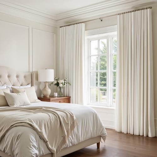 100% Blackout Curtains 84 Inch Length 2 Panels Set Neutral Elegant