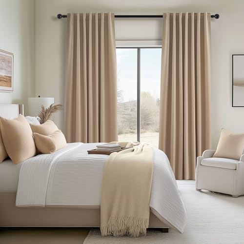Topfinel Blackout Linen Blend Curtains 84 inch Long 2 Panels,Back Tab