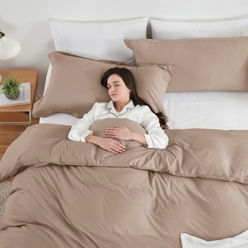 Hearth & Harbor Khaki Duvet Cover King Size, 3 Piece Bedding Set