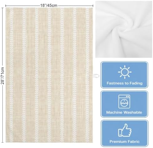 Cream Striped Kitchen Towels Set of 3, Water Absorbent Dish Towel