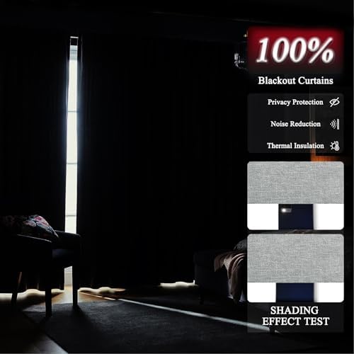 Fcosie 100% Blackout Chenille Curtains 63 Inch Length, Thermal