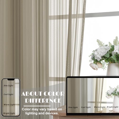 OWENIE Taupe Sheer Curtains - 84 Inches Long 2 Panels Set for Living