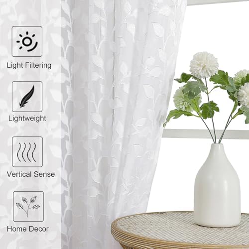 Chyhomenyc White Sheer Curtains 63 Inch Length 2 Panels Set, Light