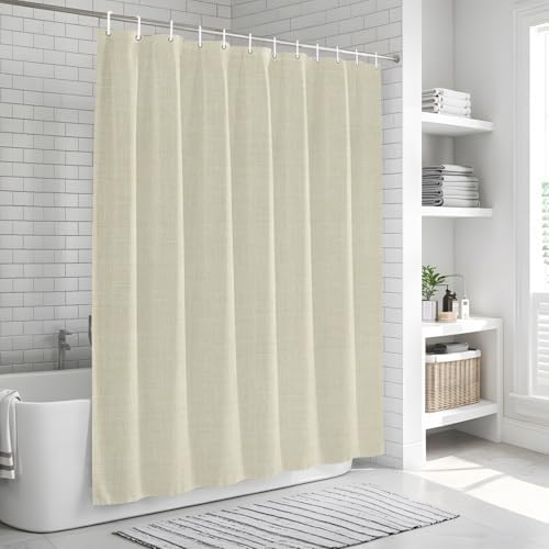 Long Shower Curtains 72" x 84", Beige Washable Shower Curtain for