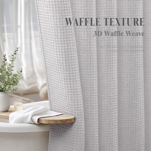 Linen Waffle Weave Shower Curtain for Bathroom, Light Grey 72" W x 72"