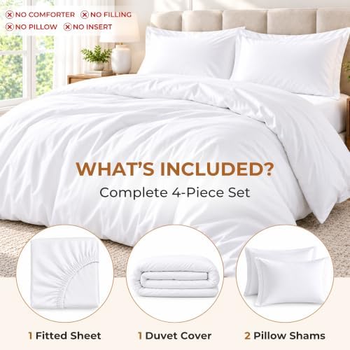 Kotton Culture 4 PC Queen Duvet Cover Set+Fitted Sheet - 600 Thread