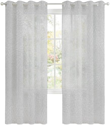 Grey Sheer Curtains 63 Inch Long 2 Panels, Modern Minimalist Classic