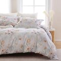 Floral Foliage Queen Duvet Cover Light Gray 3D Bedding Set with Zipper