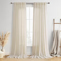BOODII Linen Curtains 120 Inch Long 10ft for Living Room Birch Beige