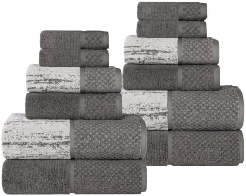SUPERIOR Cotton Bathroom Towel Set Plush Absorbent 12 Piece Charcoal