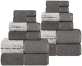 SUPERIOR Cotton Bathroom Towel Set Plush Absorbent 12 Piece Charcoal