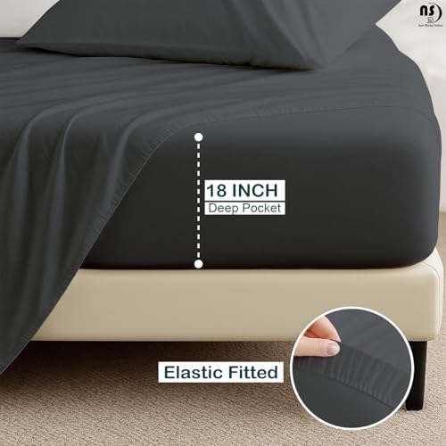 NON Sticky cotton 4 Piece Top Split King Sheets Sets for Adjustable