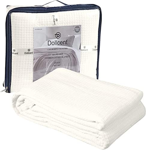DOLLCENT 100% Cotton King Size Blanket for Bed, Premium Soft Combed