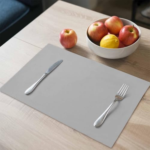 Placemats Set of 8, Grey Solid Color Washable Table Mats for Dining