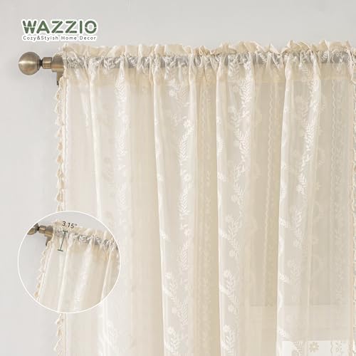 WAZZIO Boho Lace Curtains 2 Panels 108 Inches -Cute Vintage Victorian