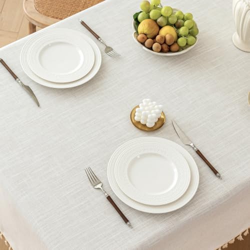 Laolitou Off White Rectangle Tablecloth with Tassels 55x106 Inch