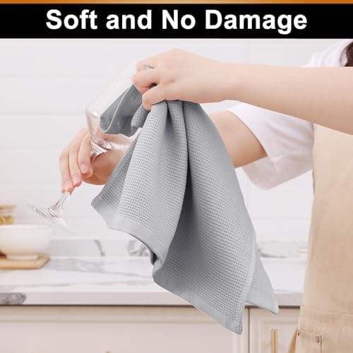 Homaxy 100% Cotton Waffle Weave Kitchen Towels, 4 Pack, Light Grey