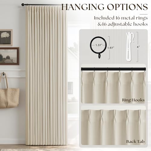 Cream Beige Linen Blackout 120 Inch Curtains for Living Room 2 Panels