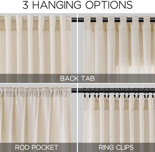 Nanspring Extra Long Linen Curtains 120 Inches 10ft Birch Beige 2