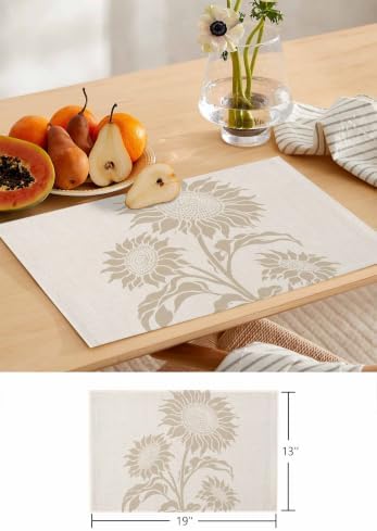 Beige Sunflowers Table Mats Set of 6 with Table Runner 90 Inches
