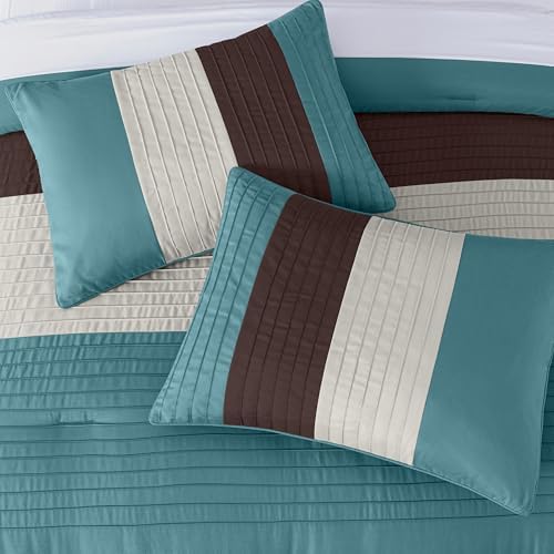 Loft 8-Piece Striped Comforter Set King, Blue/Beige/Chocolate Brown