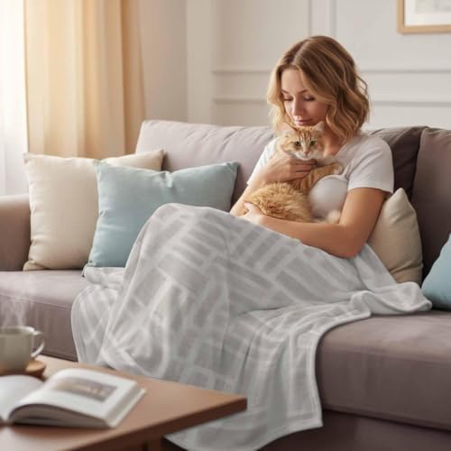 Light Gray Cream Throw Blanket for Couch, Minimalist Contemporary