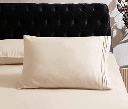 3 Line Beige Matching Embroidered Designer 7 Piece Duvet Cover & Sheet