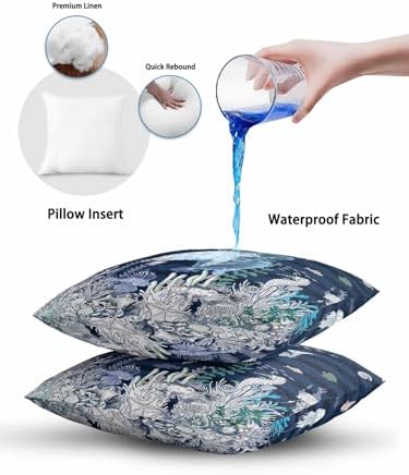 Throw Pillows 12x20 Set of 2, Navy Blue Turtle Coastal Waterproof