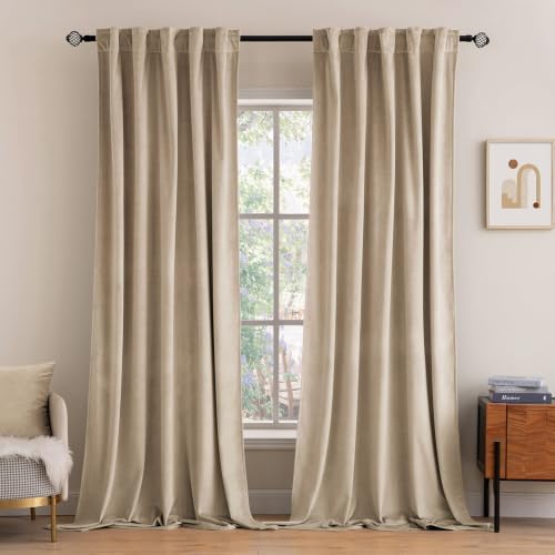 MIULEE Velvet Curtains 52x108 inches 2 Panels Cream Beige Blackout