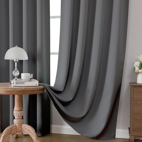 CUCRAF Light Grey Blackout Curtains 63 inch Length 2 Panels Set, Rod