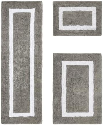 TRP Cotton Tufted Gray White Bathroom Rugs Sets 3 Piece