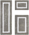 TRP Cotton Tufted Gray White Bathroom Rugs Sets 3 Piece