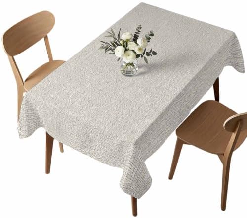 Beige Linen Texture Waterproof Tablecloth Rectangle Washable Table