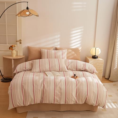 HighBuy Farmhouse Striped Duvet Cover King Size - Durable 100% Washed
