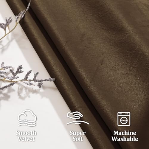 JIUZHEN Brown Velvet Curtains 72 inches Home Deco Privacy Protect