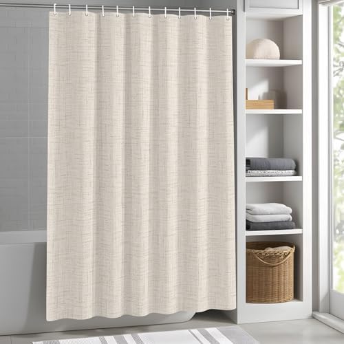 Minimalist Creamy White Shower Curtain for Bathroom Rustic Neutral