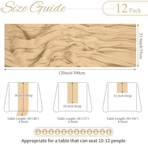 12 Pack Beige Cheesecloth Table Runner 21.5×120 Inch