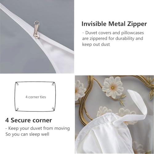 Duvet Cover Set King, 3D Flower and Leaf Relief Brushed Microfiber