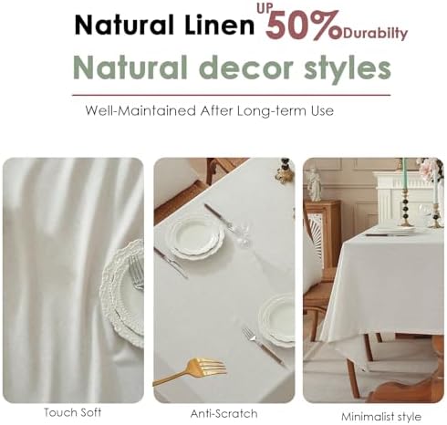 Rectangle Natural Flax Linen Solid Color Tablecloth, Spring Stain
