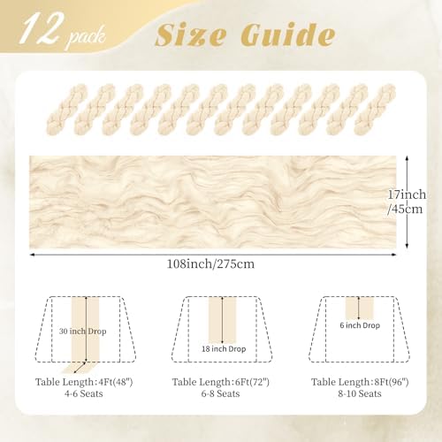 12 Pack Ivory Cheesecloth Table Runner 17x108 Inch Semi Sheer Boho