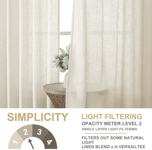 H.VERSAILTEX Linen Semi-Sheer Curtains 63 Inch for Living Room, Ivory