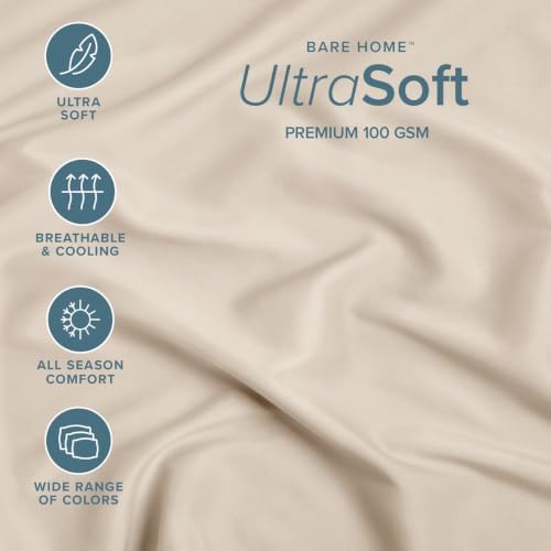 Bare Home 2-Pack Fitted Sheet 1800 Ultra-Soft (Twin XL, Sand)