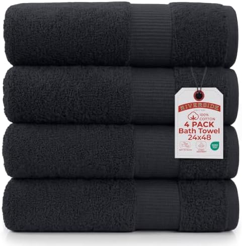 RIVERSIDE 4 Pack Bath Towels, 24x48 Inches, 500 GSM, 100% Cotton, Dark