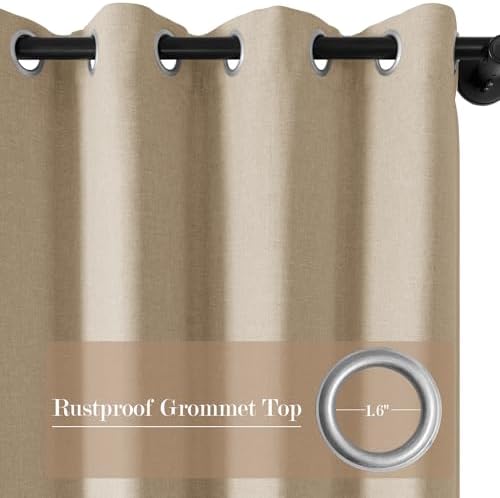 Fcosie Sand Beige Extra Long Linen Blended Curtains 108 Inches Long