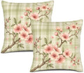 InkRain Cherry Pillow Cover Green Plaid Fine Branch Spray 22x22 Inch