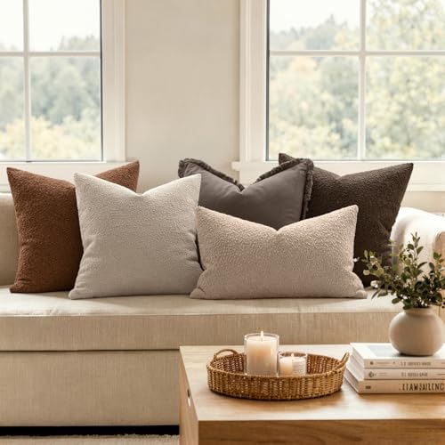 MIULEE 22x22 Decorative Euro Sham Boucle Couch Pillow Covers Brown